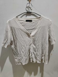 Ribbed Button-Up Cropped Cardigan