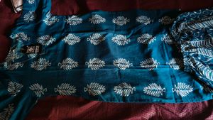 New Teal Kurta Set with Leaf Print