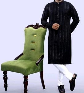 Men's Black Striped Kurta