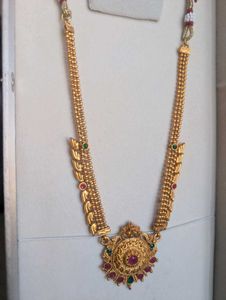 Elegant Gold Plated Necklace with Red and Green St