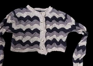 Wave-Knit color block Cardigan