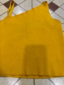 Mustard Yellow One-Shoulder Knit Top