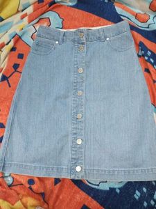 Classic Light Wash Denim Button-Front Skirt