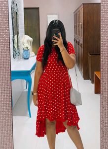 Red Polka Dot Off-Shoulder cotton dress
