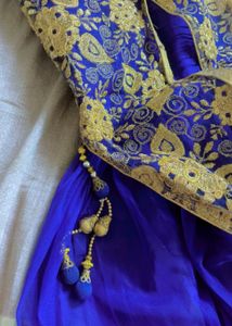 Blue &amp; Gold Embroidered Lehenga Choli