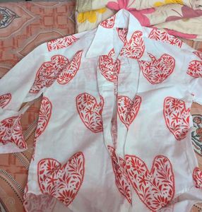 White Shirt with Red Heart Print