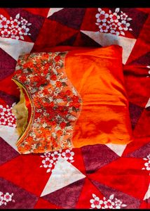 Elegant Orange Embroidered partywear Gown