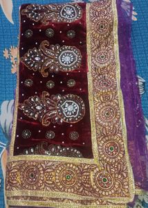 Purple Embroidered Net Saree For Women No Blouse