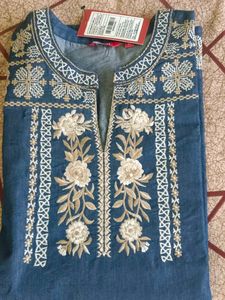 Embroidered Denim Kurta