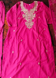 Vibrant Pink Embroidered Kurta Set with Dupatta