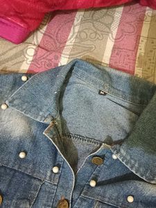 Stylish Pearl Embellished Denim Jacket