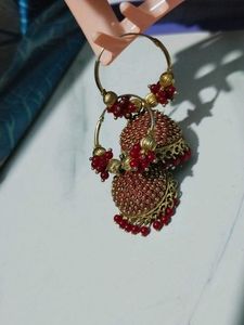 Beautiful Red &amp; Gold Jhumka Earrings