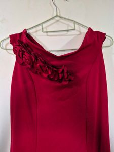 only 1 time used Elegant Red Gown with Floral Deta