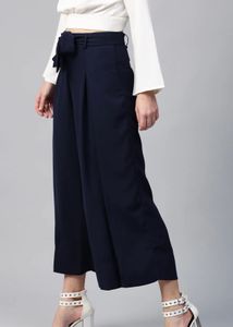 Chic Navy Wide-Leg Culottes with Belt