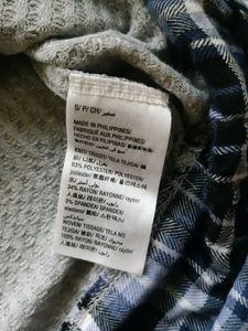 Gray Waffle Knit Tunic with Plaid Trim