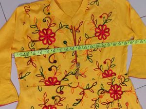 Vibrant Yellow Embroidered Kurta with embroidere