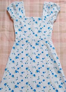 Blue Floral Puff Sleeve Mini Dress