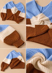 BOW FRONT COLORBLOCK KNIT SWEATER