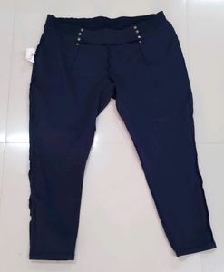 Navy Blue Embellished Waist Pants