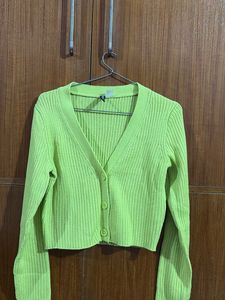 Lime Green Ribbed Cropped Cardigan