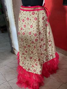 Embroidered Ethnic Skirt with Ruffle Hem
