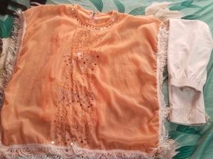 Elegant Peach Kurta with White Pants Set
