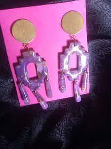 Handmade Purple Marble Dangle Earrings