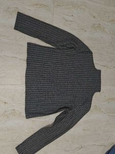 Grey Striped Turtleneck Top