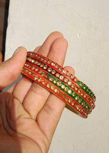 Sparkling Red & Green Stone Bangles