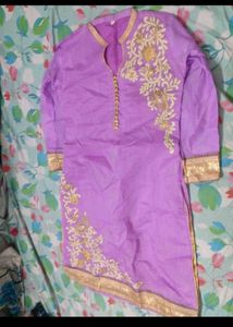 Elegant Purple Kurta with Gold Embroidery
