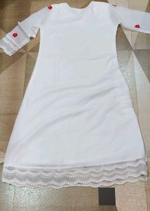 White Kurta /kurti / anarkali with Red Floral Embr