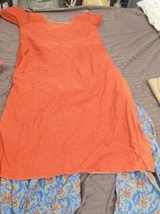 Orange Kurti with Printed  Pants