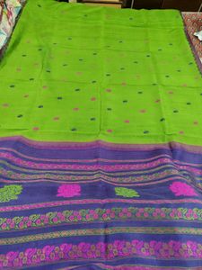 Vibrant Green Saree with Purple Border