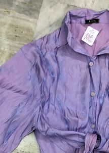 Purple Shimmer Tie-Front Shirt
