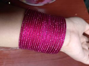 Dark Pink Glitter Metal Bangles