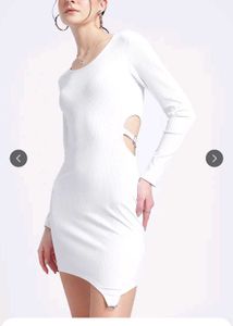 ribbed Chic White Cut-Out Bodycon Dress