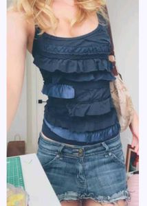 Navy Blue Ruffled Tank Top