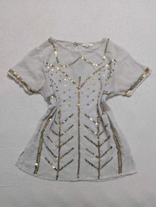 VINTAGE Gold Sequin Sheer Blouse –Y2k