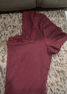 y2k fitted sleeve lace trimmed slim fit top