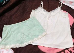 Lace Trim Cami & Striped Shorts Set