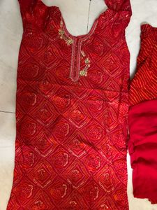 Red Bandhani Print Kurta Set