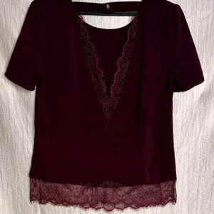 Burgundy Lace Trim Top