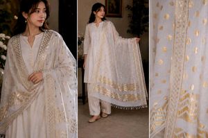 White & Golden Designer Dupatta