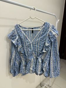 YAS Ruffle Schiffli Wrap Top