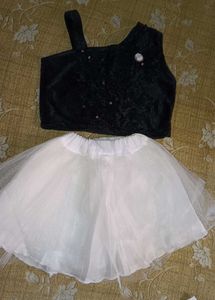 Black Sequined Top &amp; White Tulle Skirt Set