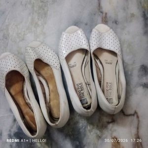 🥳 offer 🥳set of 2 pair Chic White Peep-Toe Flats