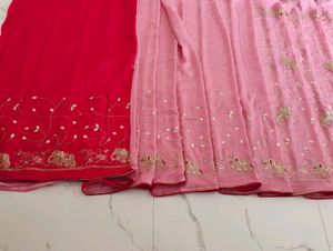 Beautiful Pink &amp; Red Embroidered Saree