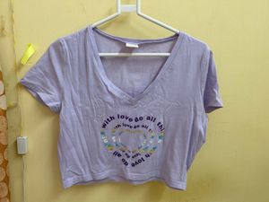 Purple "With Love" Graphic Cropped Tee
