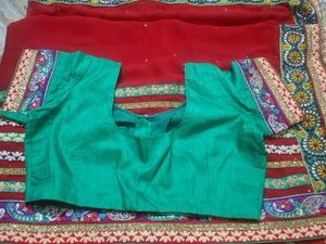 Embroidered Red Saree with Green Blouse