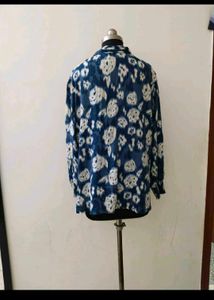 plus size Blue Floral Print Shirt